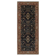 4'2"x10'2" Oxford Blue Antiqued Fine Heriz Re-Creation Hand Knotted Wool Rug