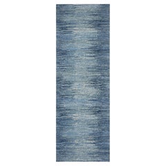 4'2 "x10'3" Tapis de course horizontal bleu à design Ombre pure laine fait à la main