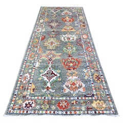 4'2 "x10'3" Brewster Gray Afghan Angora Oushak 100% Wool Oriental Wide Runner Rug (Tapis de course large)