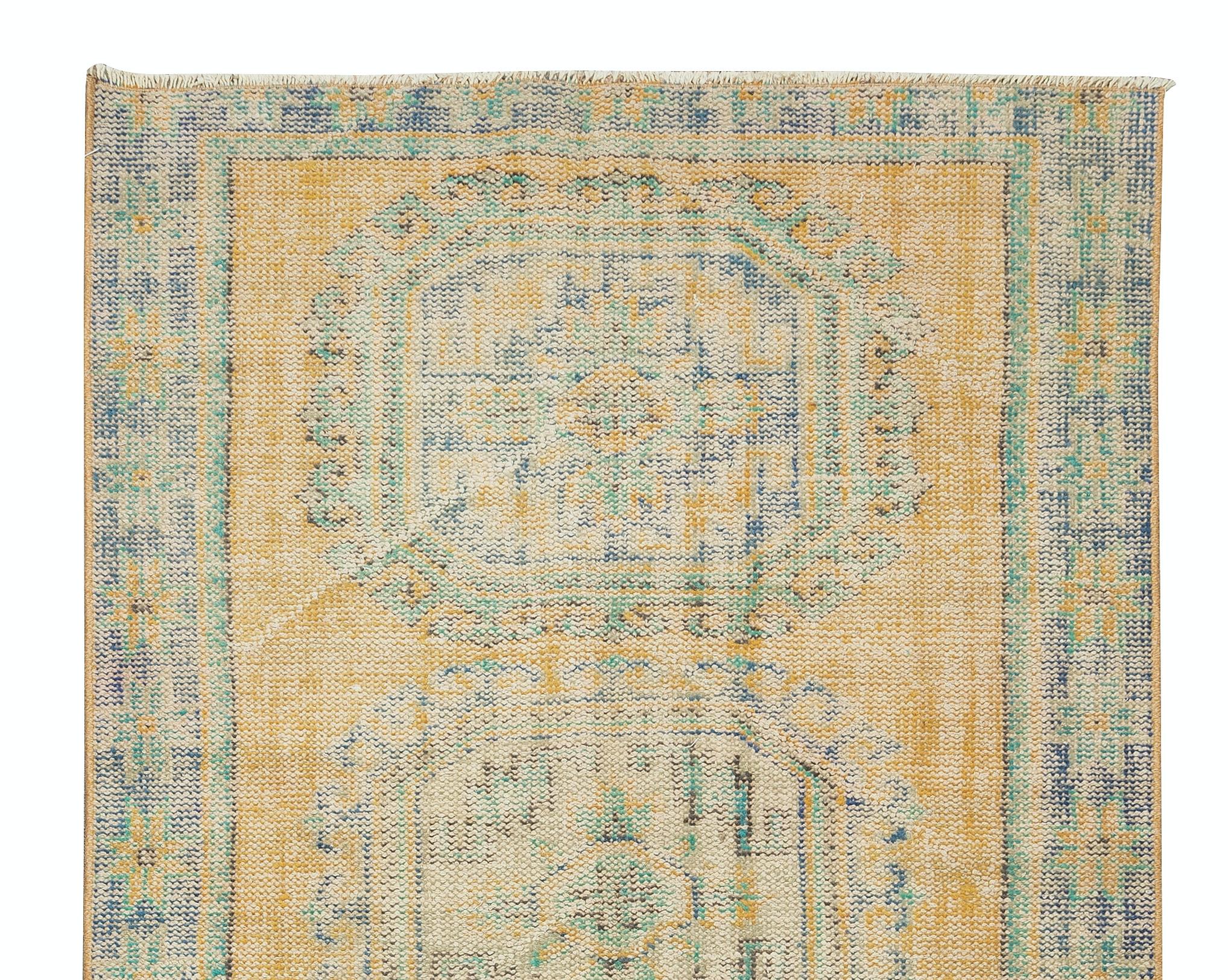 Hand-Woven 4.2x11 ft Handmade Turkish Hallway Runner Rug, Vintage Corridor Carpet in Orange For Sale