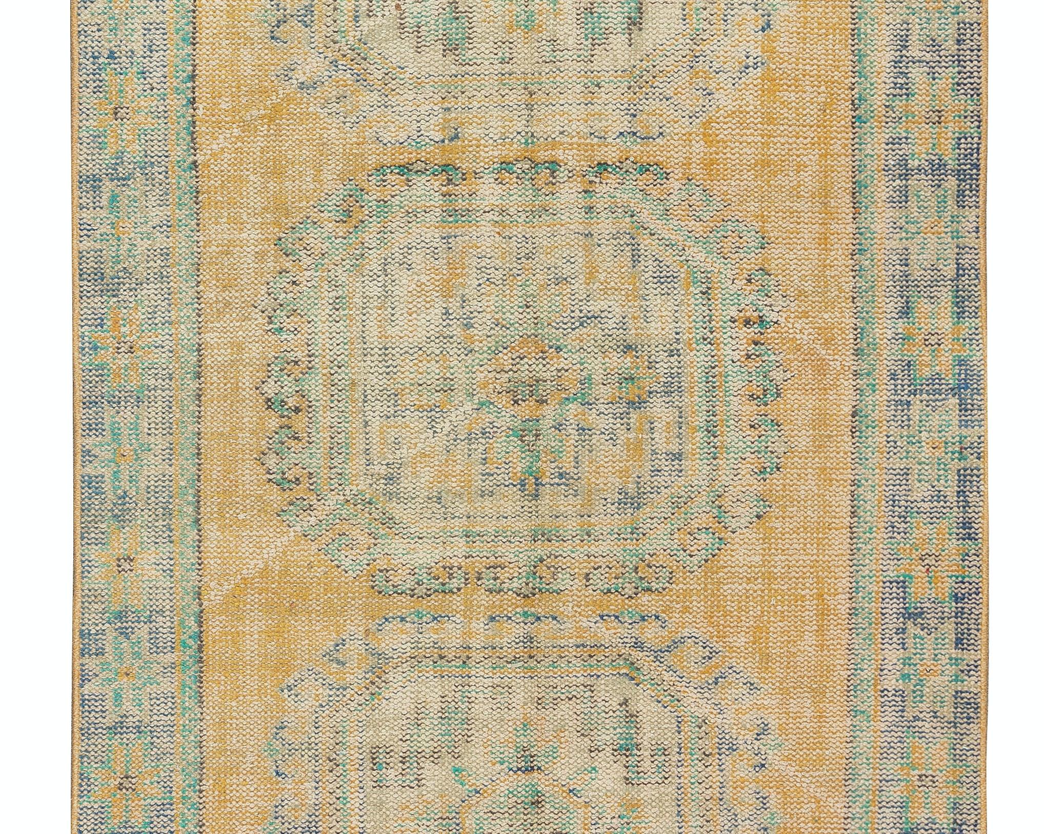 4.2x11 ft Handmade Turkish Hallway Runner Rug, Vintage Corridor Carpet in Orange In Good Condition For Sale In Philadelphia, PA