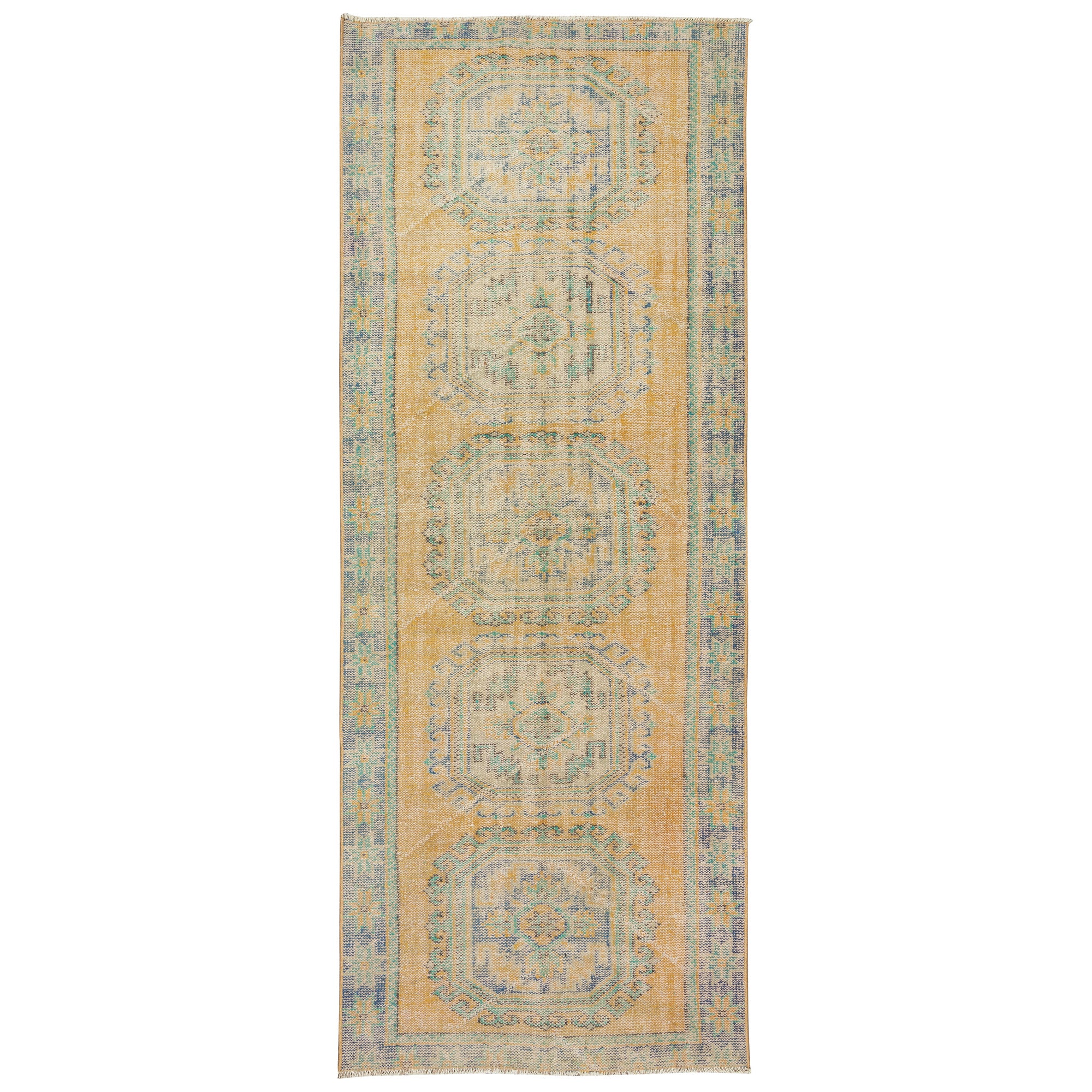 Handgefertigter türkischer Flur-Läufer, 4.2x11 Fuß, Vintage Corridor-Teppich in Orange, Corridor
