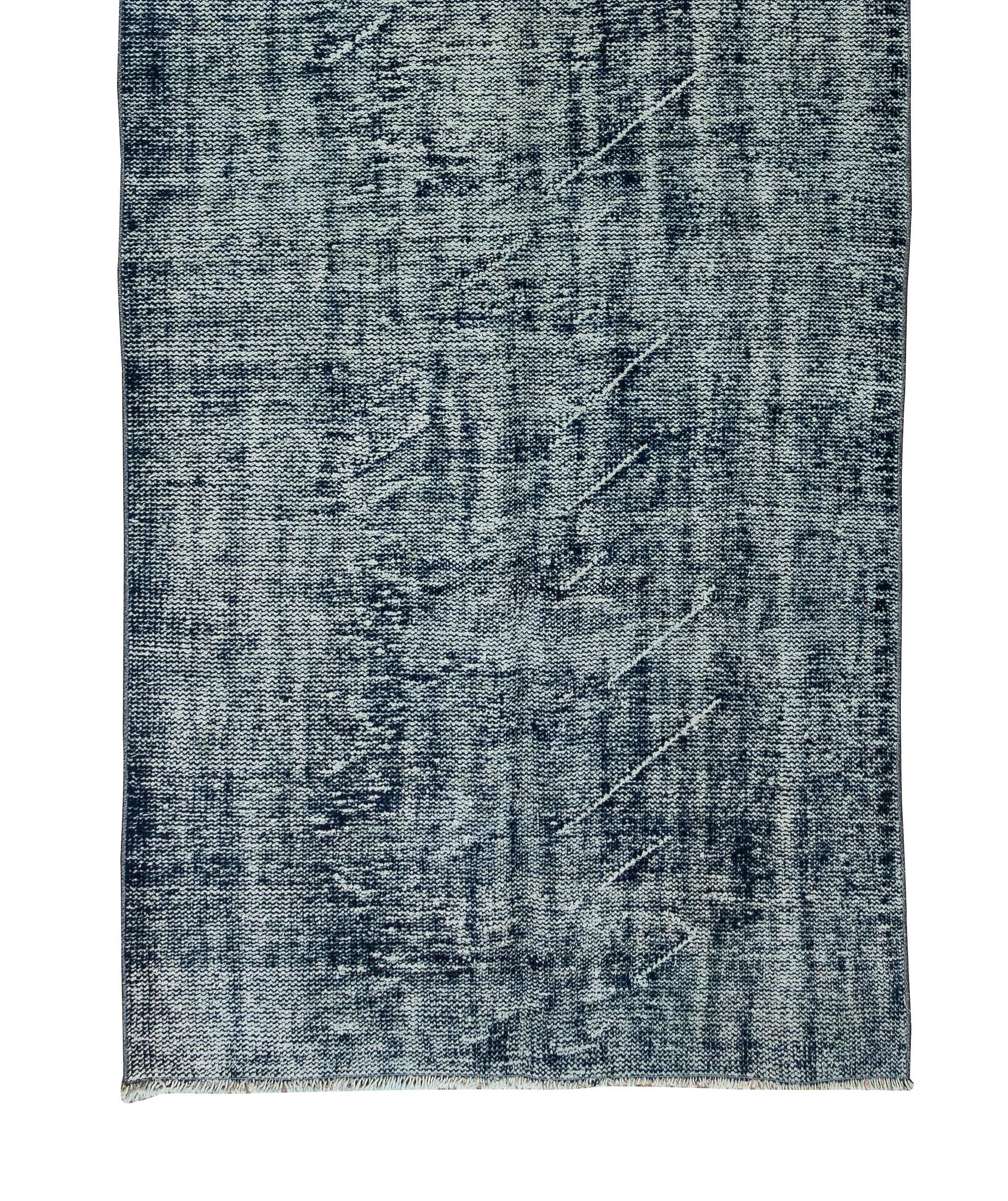 4.2x11.4 Ft Distressed Vintage Handmade Türkisch Läufer Teppich in Marineblau Farben (Handgewebt)