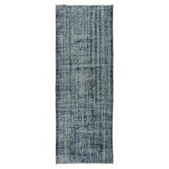 4.2x11.4 Ft Distressed Vintage Handmade Türkisch Läufer Teppich in Marineblau Farben