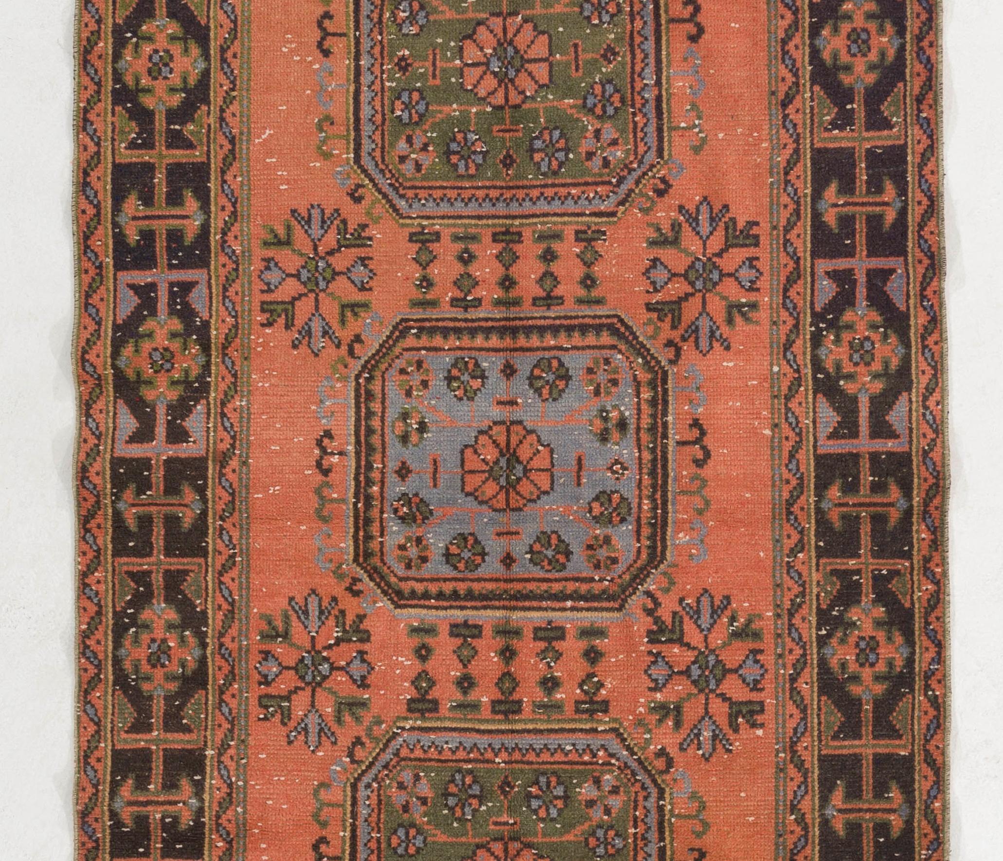 Tribal Vintage Oushak Runner, Hallway Rug Authentic Wool Carpet from Turkey For Sale
