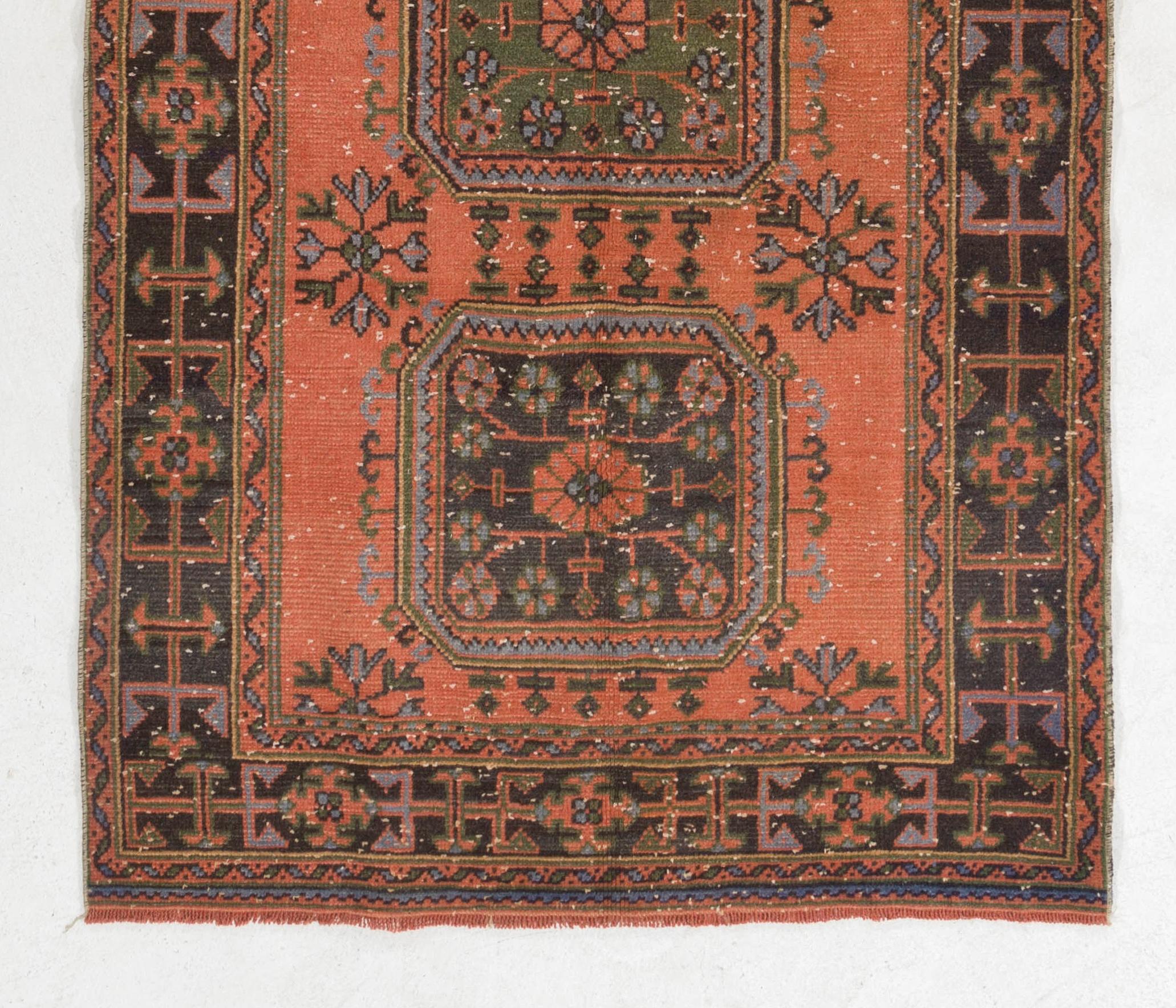 Turkish Vintage Oushak Runner, Hallway Rug Authentic Wool Carpet from Turkey For Sale