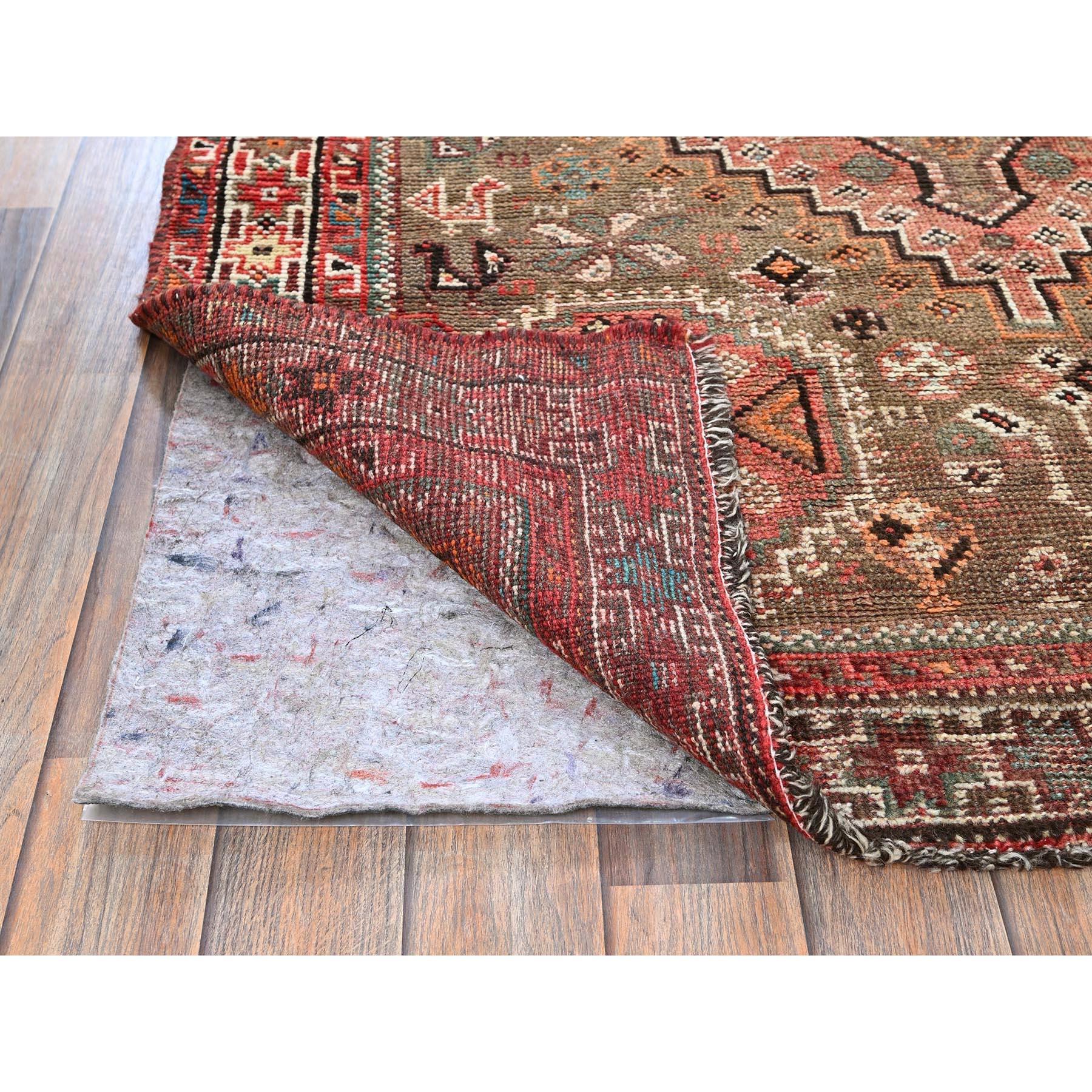 Bohémien Tappeto orientale Runner in lana Vintage Shiraz rosso annodato a mano 4'2 