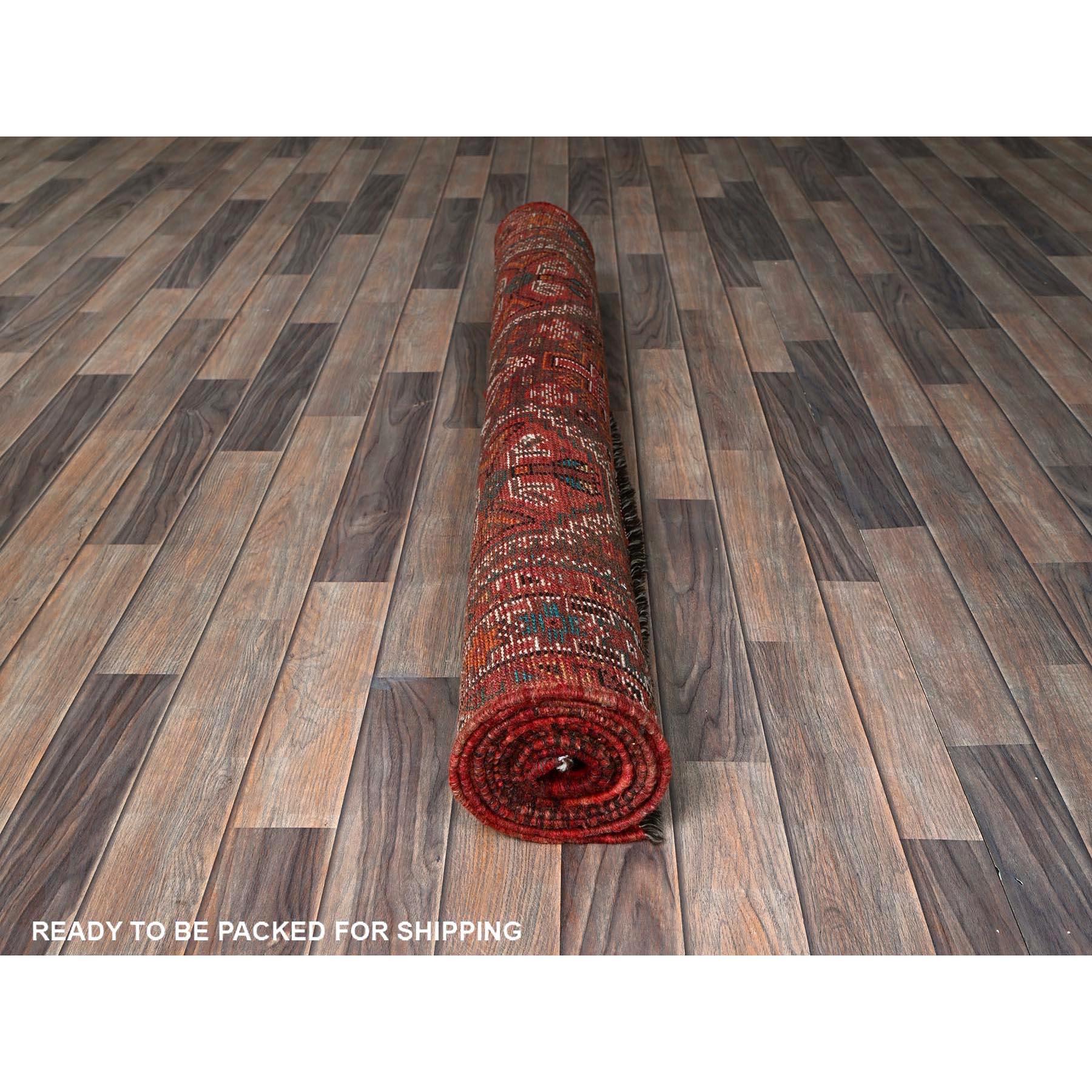 Annodato a mano Tappeto orientale Runner in lana Vintage Shiraz rosso annodato a mano 4'2 