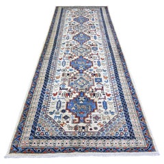 4'2"x11'4" Silky White Aryana Shiraz réimaginé tapis oriental noué à la main
