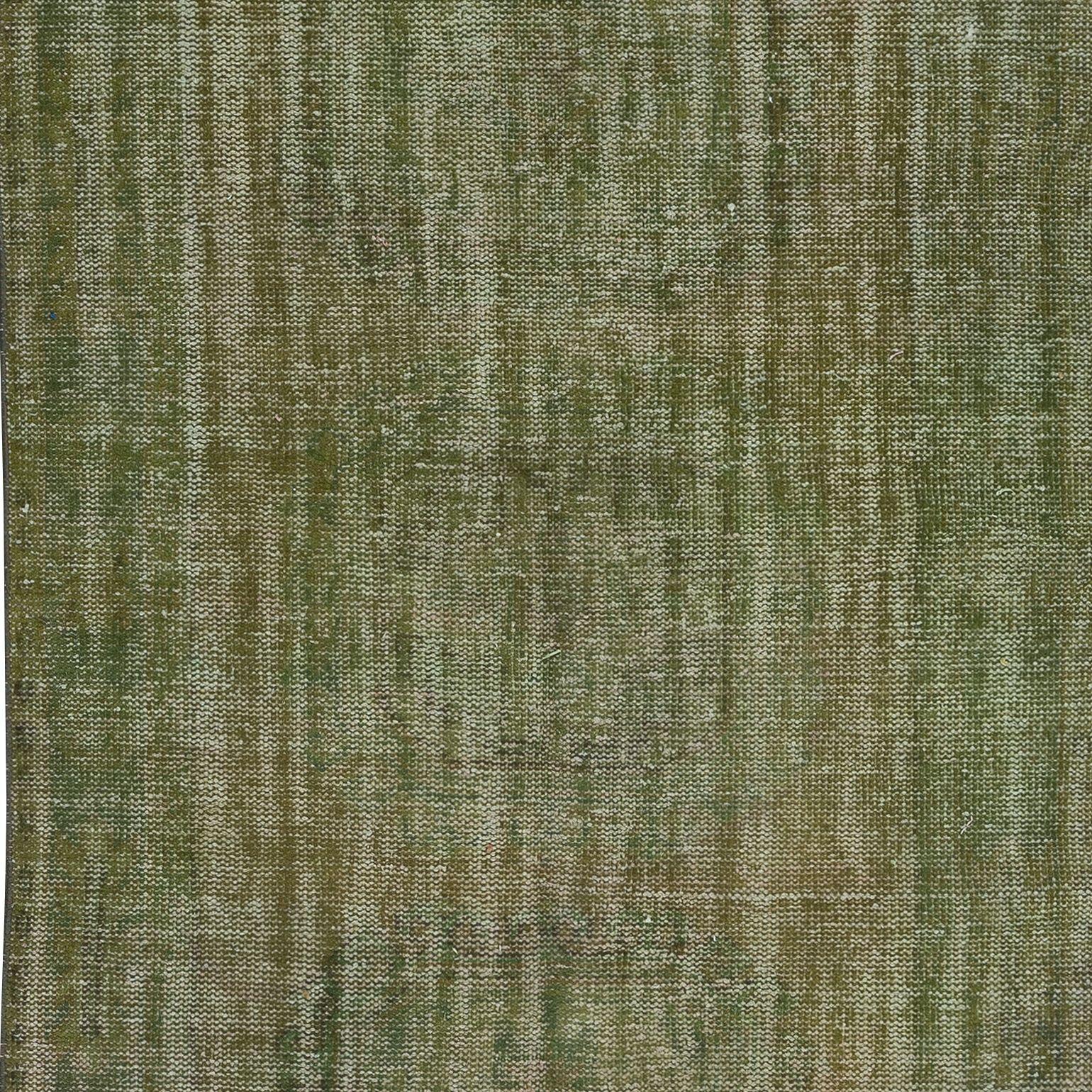 4.2x11.5 Ft Handmade Anatolian Runner Rug in Moss Green, Modern Corridor Carpet In Good Condition For Sale In Philadelphia, PA