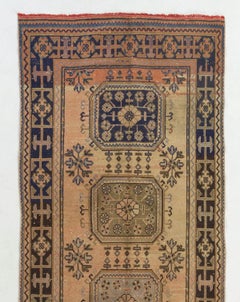 4.2x11.6 Ft Handmade Vintage Turkish Rug. Wool and Cotton Hallway Runner