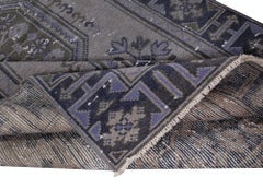 4.2x11.6 Ft Turkish Runner Rug, Handmade Corridor Carpet in Gray, Black & Purple