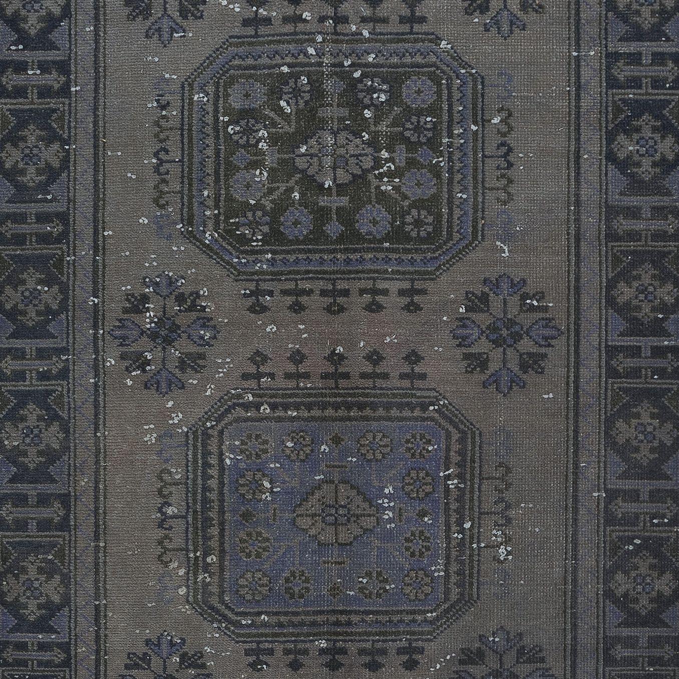 Hand-Knotted 4.2x11.6 Ft Turkish Runner Rug, Handmade Corridor Carpet in Gray, Black & Purple