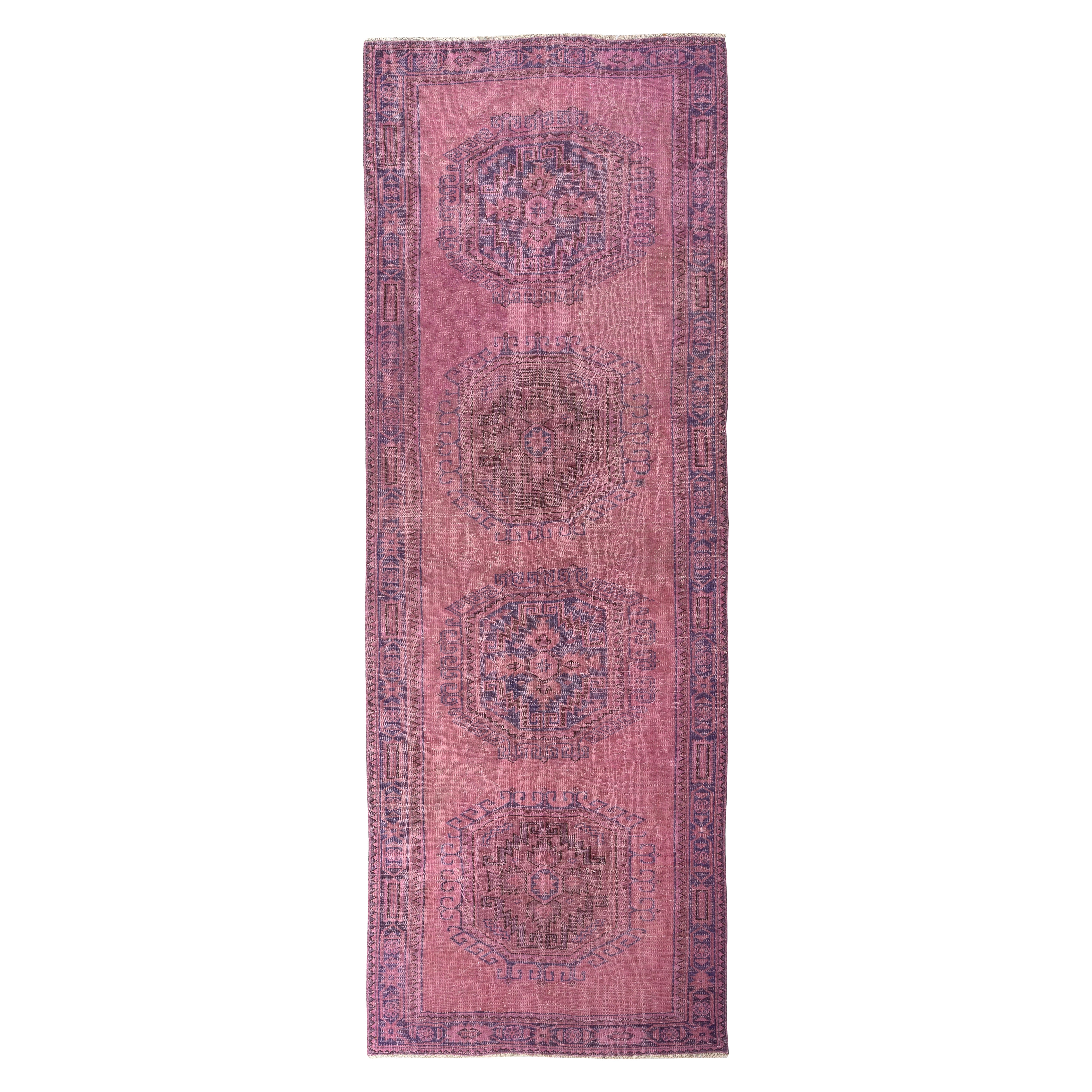 4.2x11.7 Ft Rosa Läufer Teppich für Flur. Handgefertigter Corridor-Teppich. Küchenläufer