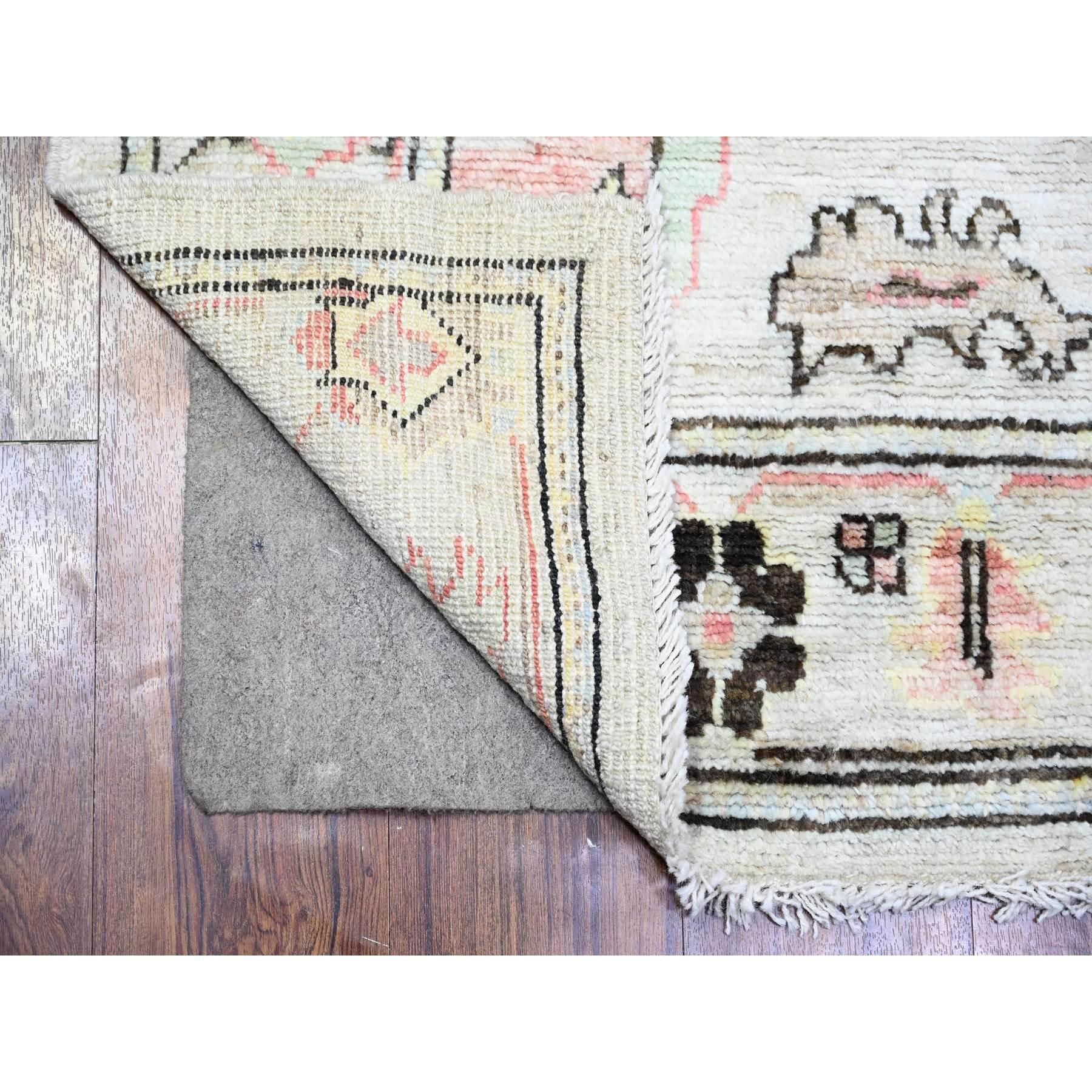Spring Gray, Soft Wool, Hand Knotted, Afghan Angora Oushak with Colorful Pattern, Natural Dyes, Runner Oriental Rug
Primary materials: Wool
Latex: No Pile 
height: 0.25 Inches
Style: Transitional
Primary color: Grey
Secondary colors: Brown, Black,