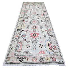 4'2"x11'8" Gray Hand Knotted Wool Afghan Angora Oushak Runner Oriental Rug