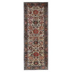 4'2"x11'9" Light Green Heriz All Over Design Hand Knotted Soft Wool Runner Rug