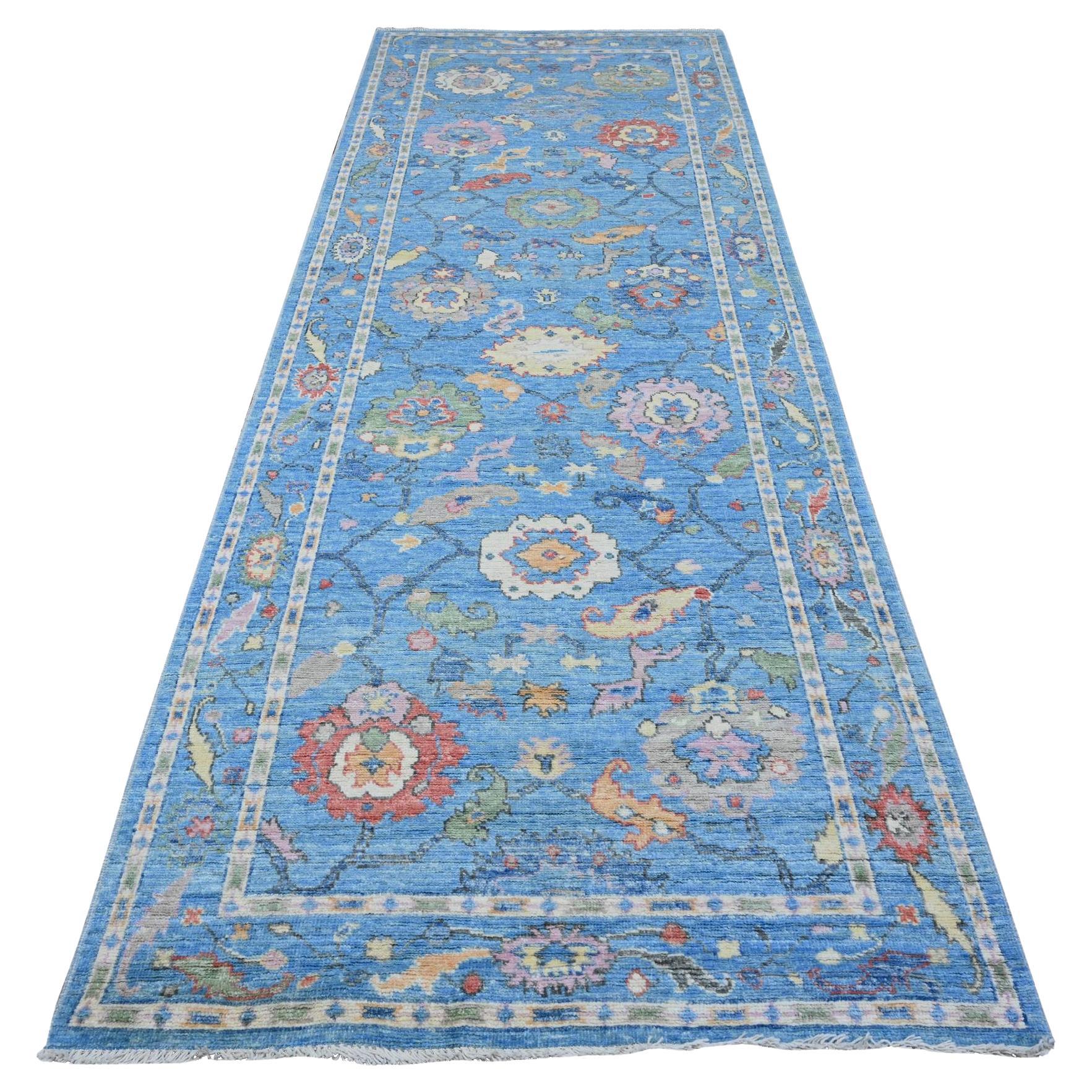 4
2"x12
 Carolina Blue Afghan Angora Oushak Wide Runner Oriental Rug