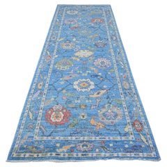 4
2"x12
 Carolina Blue Afghan Angora Oushak Wide Runner Oriental Rug