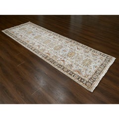 4'2"x12' Goose Gray, Pure Wool, Hand Knotted, Karajeh Design Wide Runner Rug