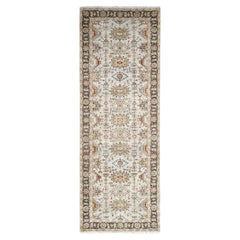 4'2 "x12' Grigio Oca, Pura Lana, Annodato a mano, Tappeto Runner Largo con Design/One