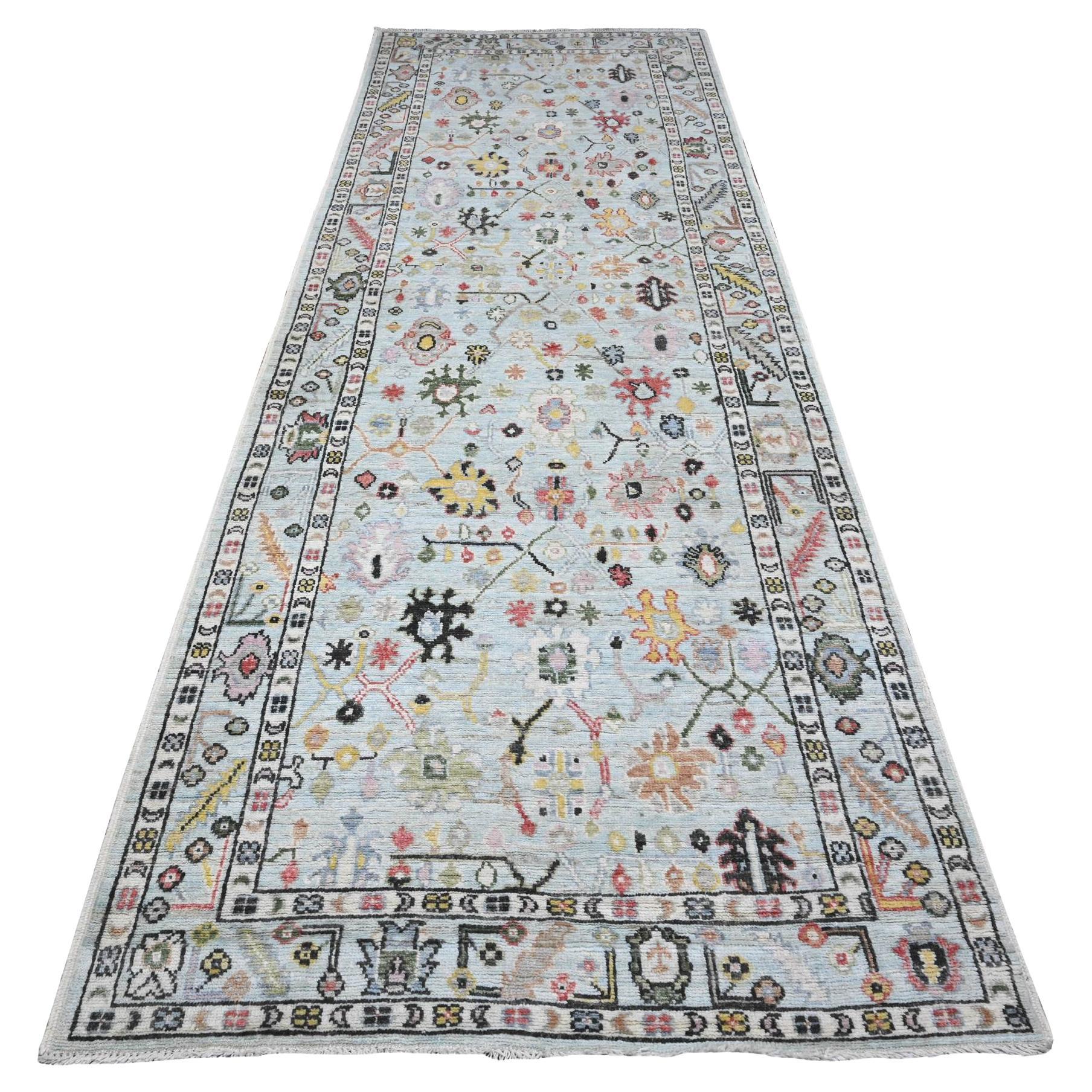 Tapis d'Orient 4'2 "x12' Powder Blue Angora Oushak Afghan Wool Weft Runner