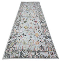 4'2"x12' Powder Blue Angora Oushak Afghan Wool Weft Runner Oriental Rug