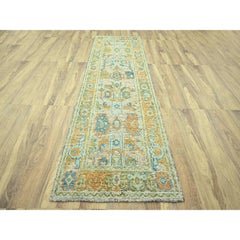 Alfombra de pasillo Oushak marrón de 4'2" x 12'3", tejida a mano con lana oxidada y urdimbres a la vista