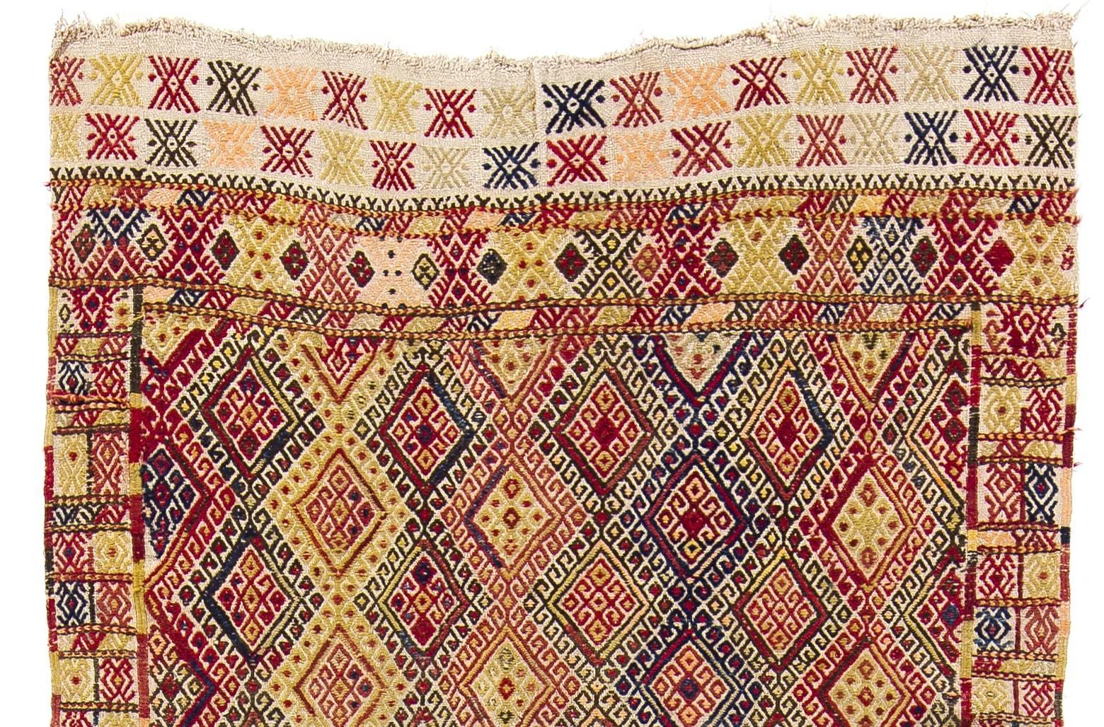 Kilim 4.2x12.3 Ft Vintage Turkish Jijim Runner, Handmade Colorful Flat-woven Wool Rug For Sale
