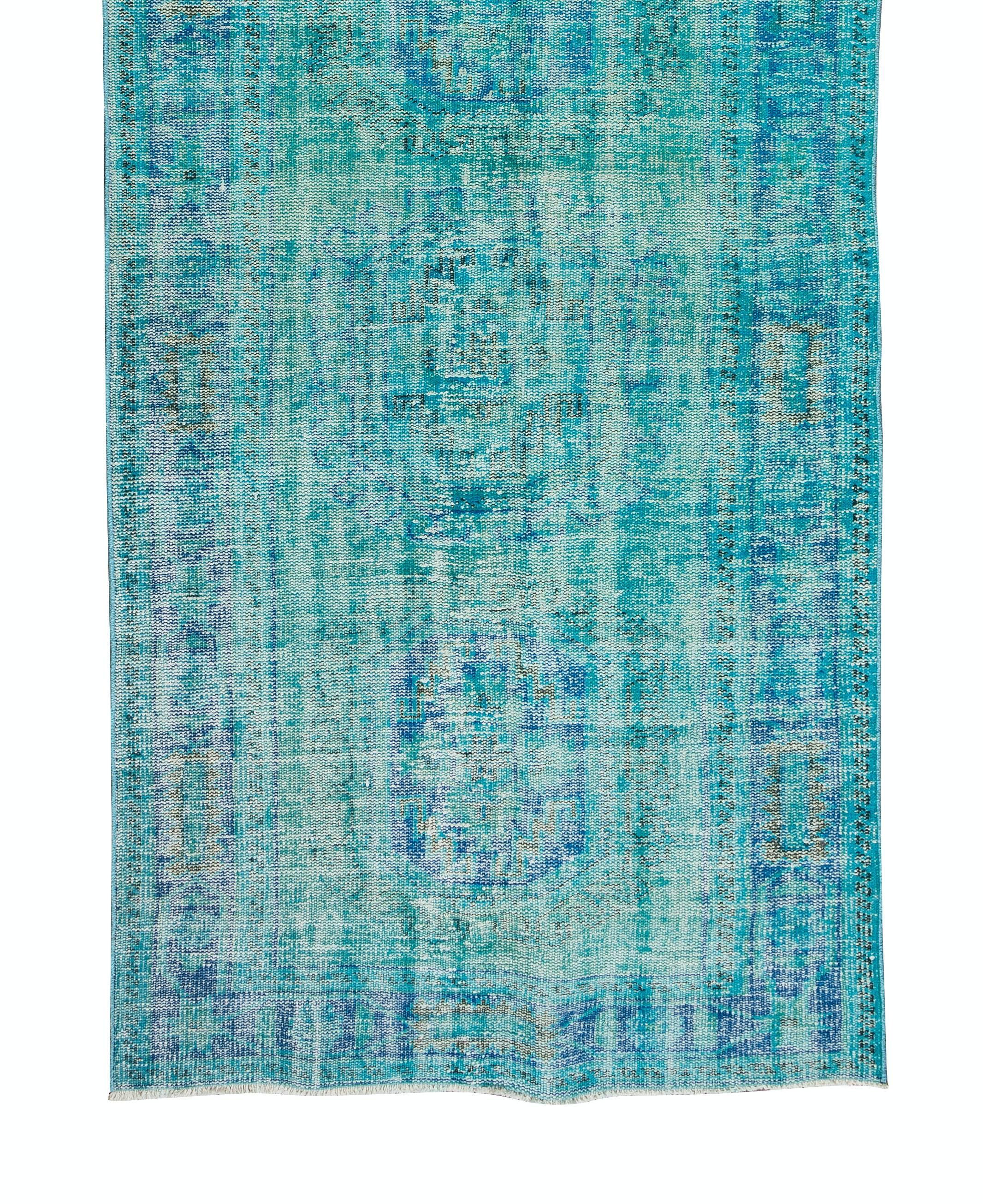 4.2x12.3 Ft Vintage Handmade Turkish Runner Rug in Teal for Hallway Decor In Good Condition For Sale In Philadelphia, PA