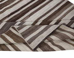 4.2x12.8 Ft Vintage Anatolian Runner Kilim Made of Natural Beige & Brown Wool