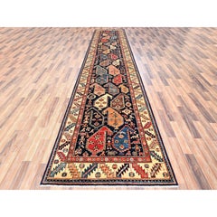 4'2"x17'9" Midnight Blue Northwest Persian Hand Knotted Wool Runner Oriental Rug