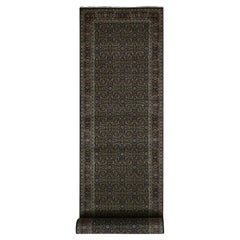 4'2"x19'10" Black Herati Fish Mahi Design 250 KPSI Hand Knotted Wool Runner Rug