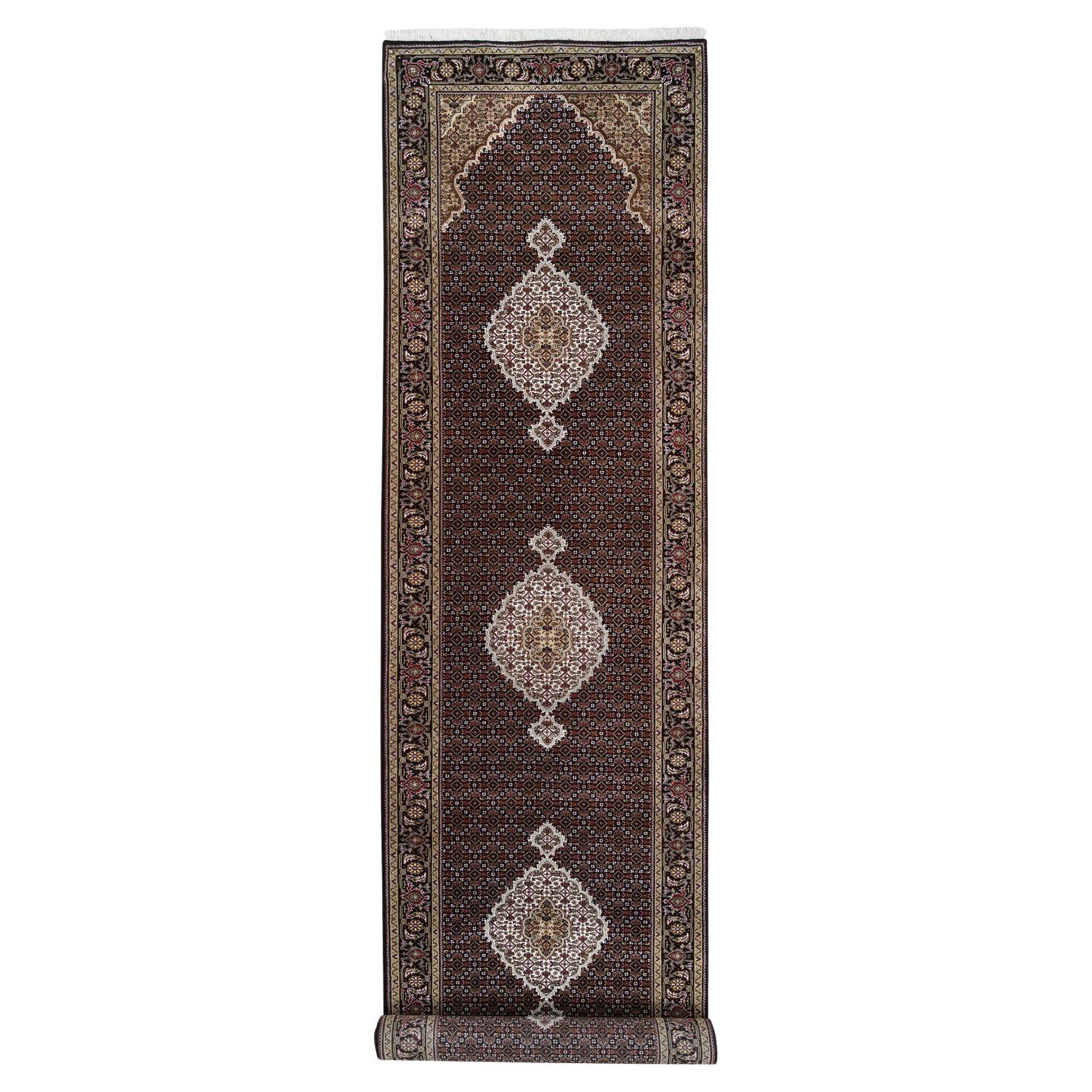 4'2"x20' Black Hand Knotted Wool Tabriz Mahi Design Wide XL Runner Oriental Rug