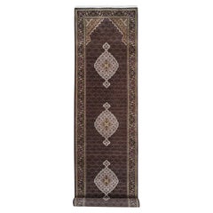 4'2"x20' Schwarzer handgeknüpfter orientalischer Teppich aus Wolle aus Täbris Mahi Design mit breitem XL-Läufer