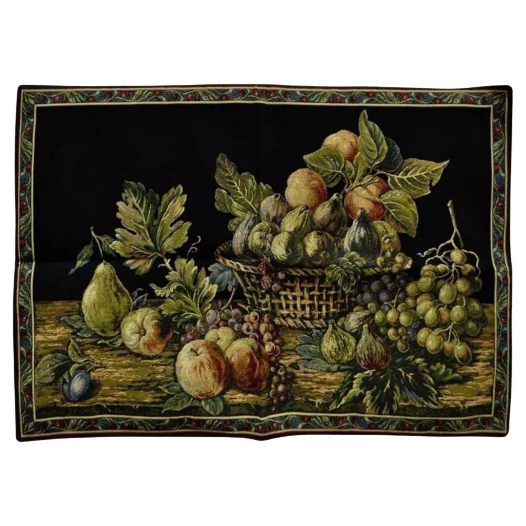 42 "x26" Tapisserie Aubusson Nature Morte Fruits Fond Noir en vente