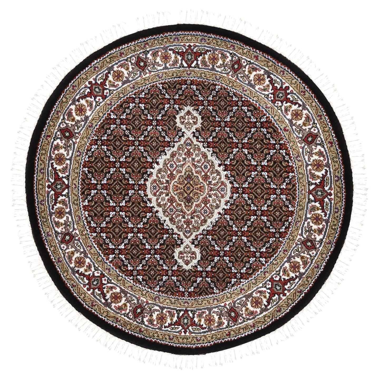 4
2"x4
2" Black Tabriz Mahi Fish Medallion Design Wool-Silk Hand Knotted Rug For Sale