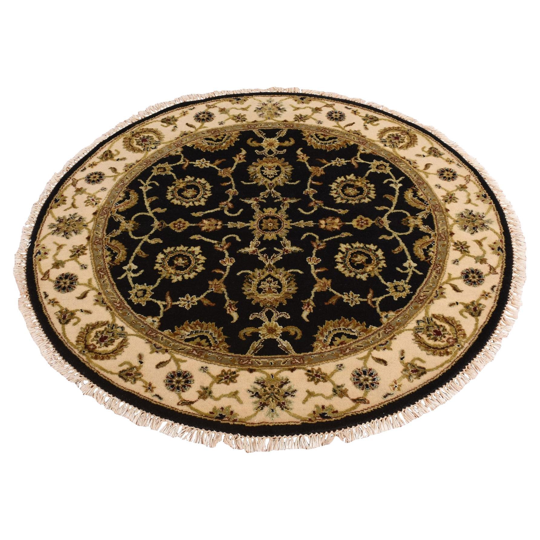 4
2"x4
2" Ink Black Rajasthan Floral Pattern Hand Knotted Wool and Silk Rug For Sale
