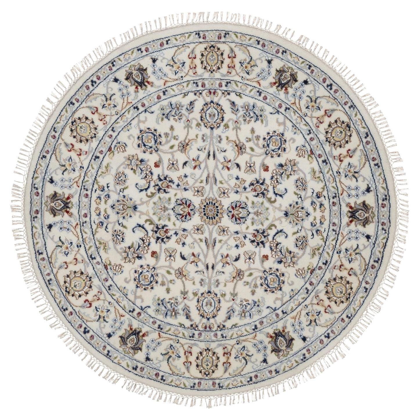 Tappeto orientale rotondo 4
2 "x4
2" avorio annodato a mano Nain All Over Design in lana e seta