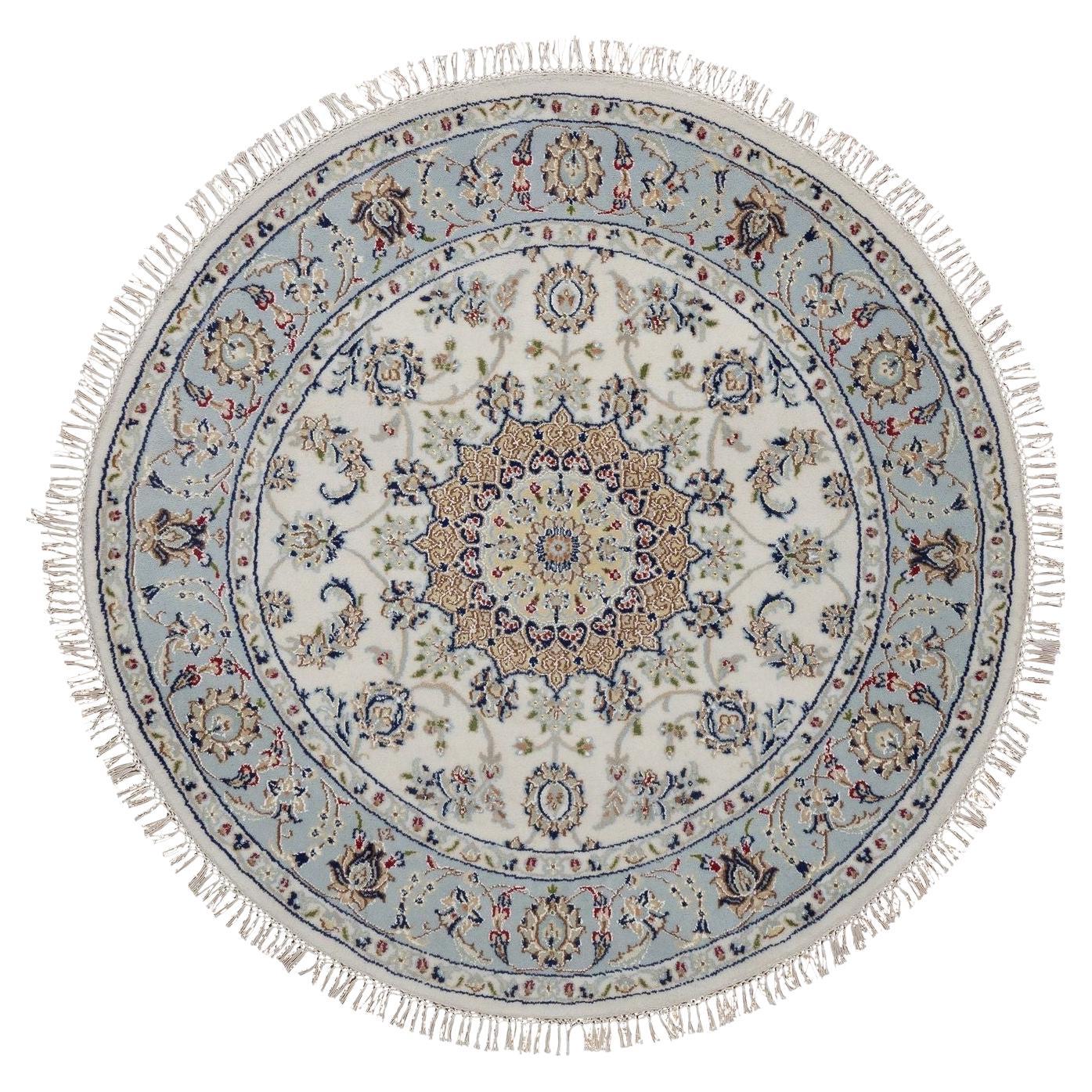 4
2 "x4
2" Elfenbein Nain Blume Design Wolle
Seide Hand geknüpft Runde Orientteppich