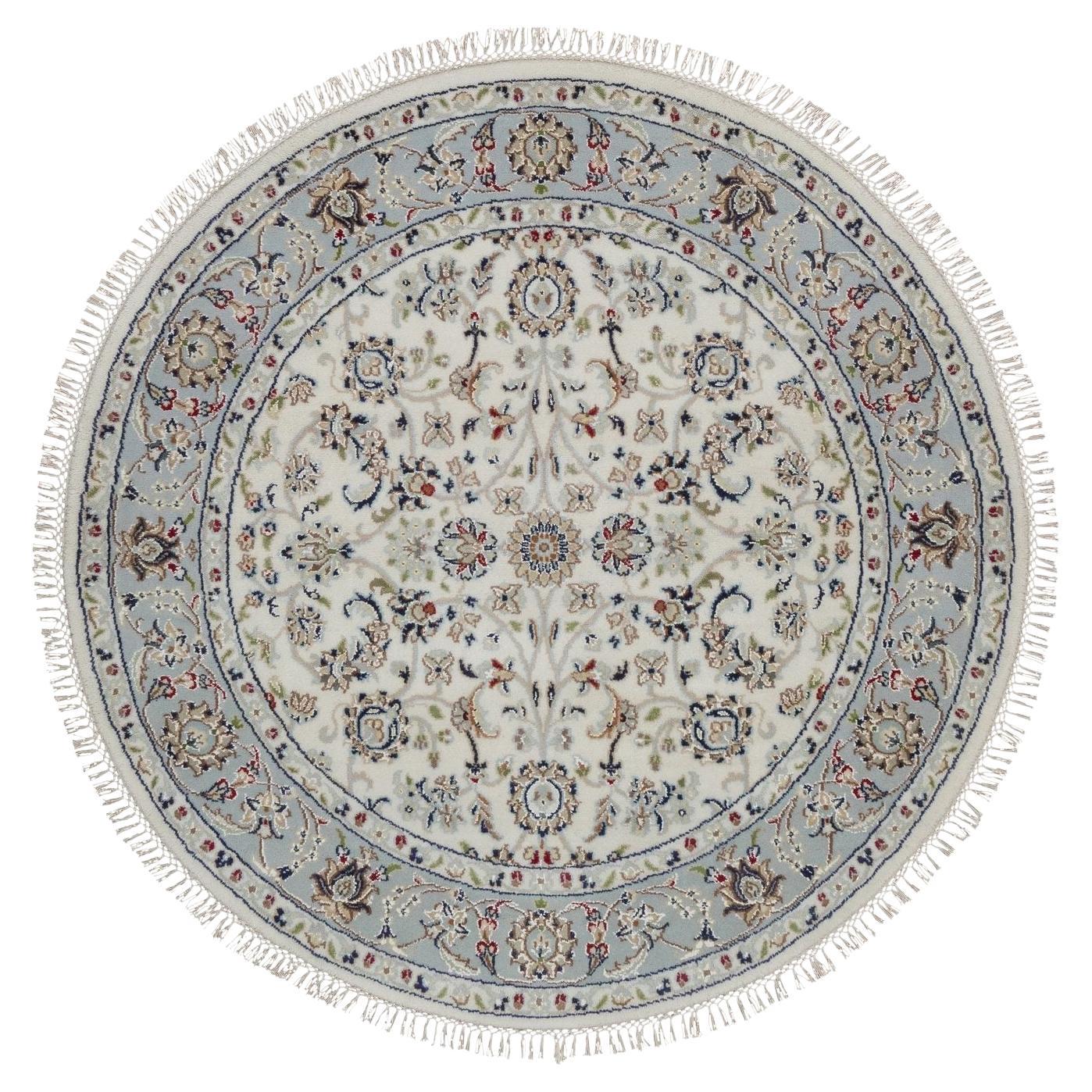 4
2 "x4
2" Reis Weiß Nain All Over Design Wolle 
Seide Hand geknüpft Runde Teppich im Angebot