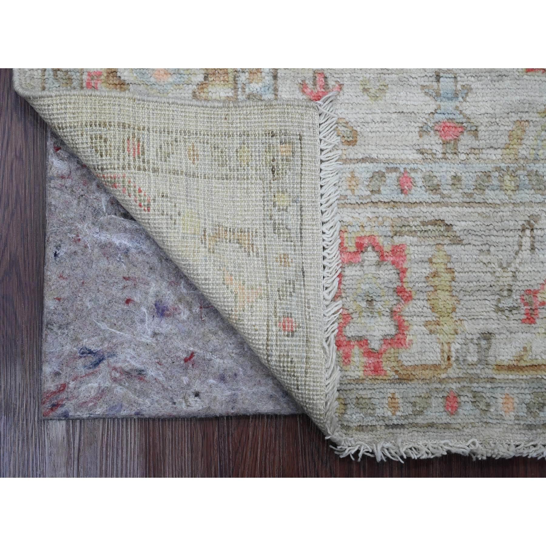 Daisy White, Afghan Angora Oushak with All Over Pattern, Hand Knotted, Vegetable Dyes, 100% Wool, Square, Oriental Rug
Primary materials: Wool
Latex: No Pile 
height: 0.25 Inches
Style: Transitional
Primary color: Ivory
Secondary colors: Red,