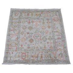 4'2"x4'2" White Afghan Angora Oushak All Over Motif Hand Knotted Wool Square Rug