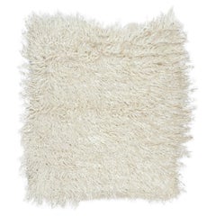 4.2x4.4 ft Vintage Handmade Shag Pile Rug. 100% Natural Mohair Cream color Wool