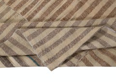 4.2x4.6 Ft Flat-Weave Vintage Anatolian Kilim, Hand-Woven Striped Rug, 100% Wool