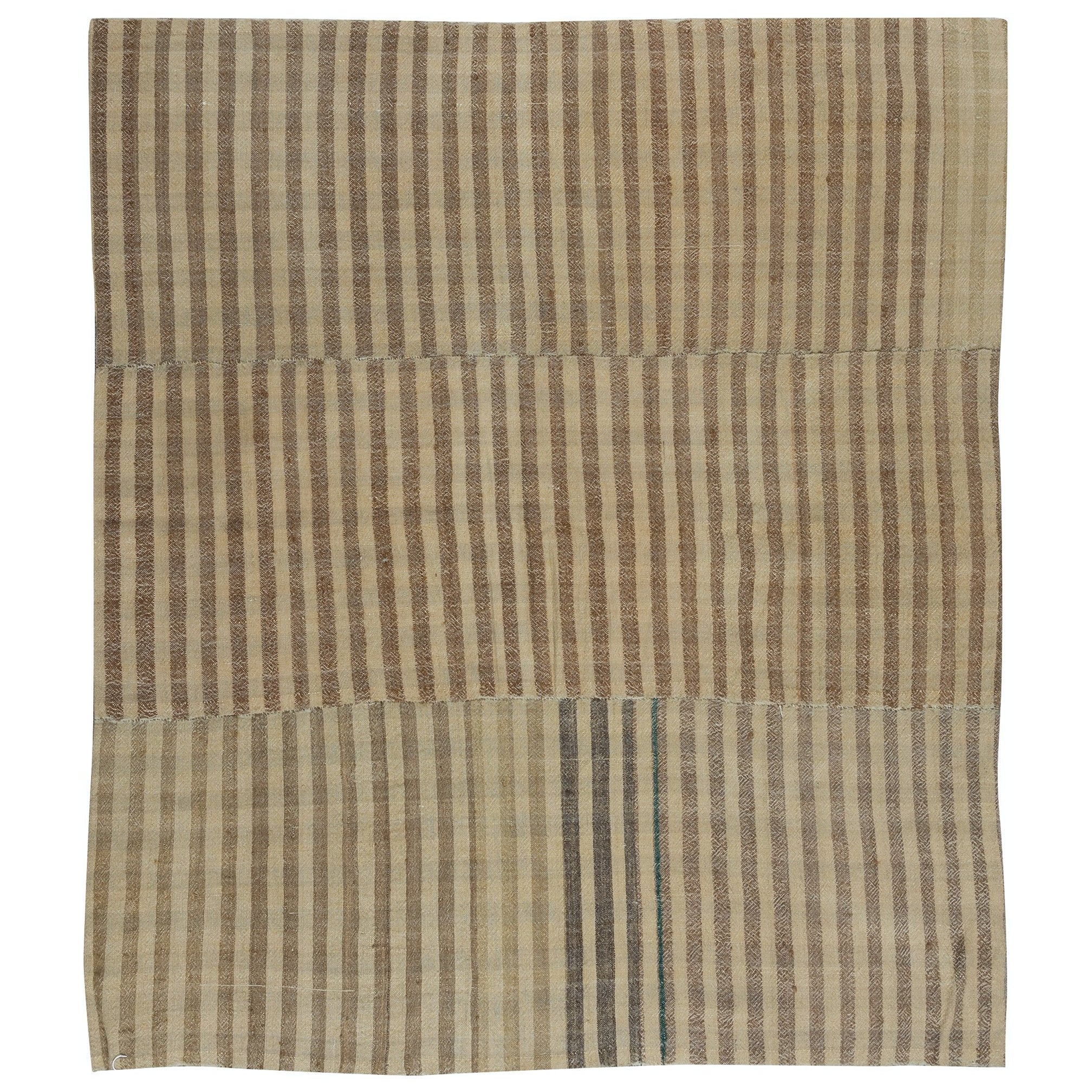 4.2x4.6 Ft Rug & Kilim anatolico a trama piatta, tessuto a mano a strisce, 100% lana in vendita