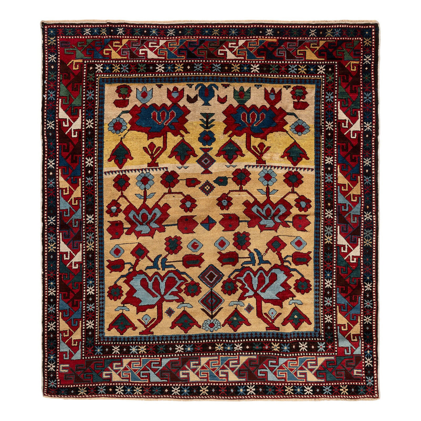 4.2x4.7 Ft Antique Shirvan Rug, East Caucasus, Ca 1890
