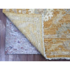 4'2"x5'10" Golden Brown Pure Wool Afghan Angora Oushak Hand Knotted Oriental Rug