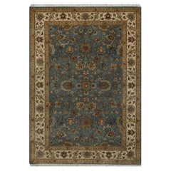 Tappeto orientale in lana neozelandese 4'2 "x5'10" blu oceano annodato a mano Tabriz Revival