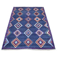 4
2"x5
7" Blue Colorful Afghan Baluch Geometric Design Hand Knotted Wool Rug